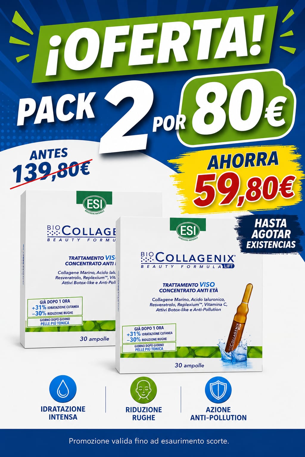 Pack 2 Collagenix Ampollas · ESI · 30 ampollas