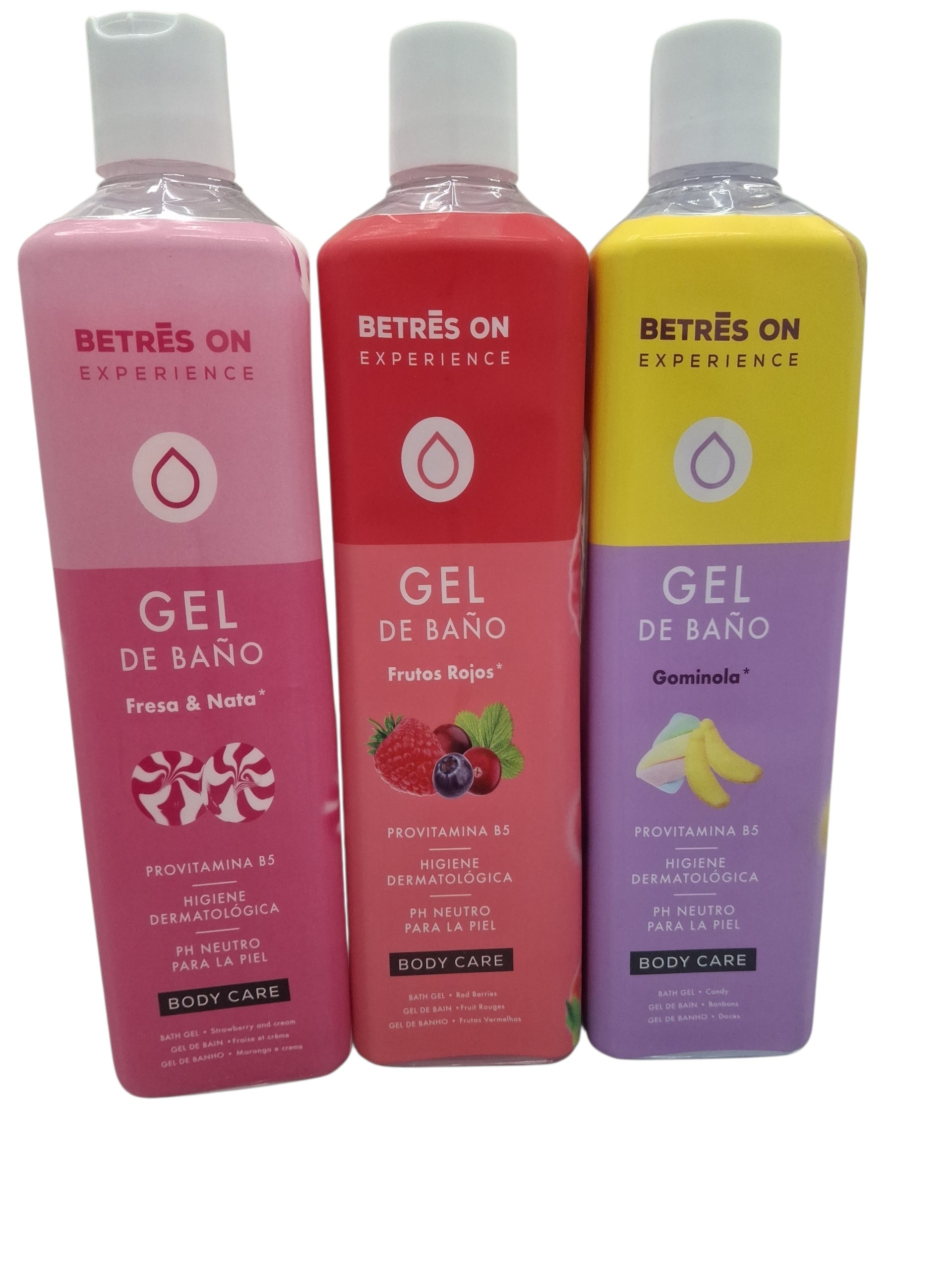 PACK 3 Betrés ON Gel de baño 750 ml :Frutos Rojos ,Fresa & Nata ,Gominola
